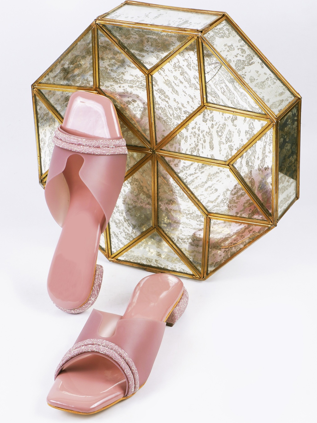 

Try Me Embellished Open Toe Block Heel Mules, Pink