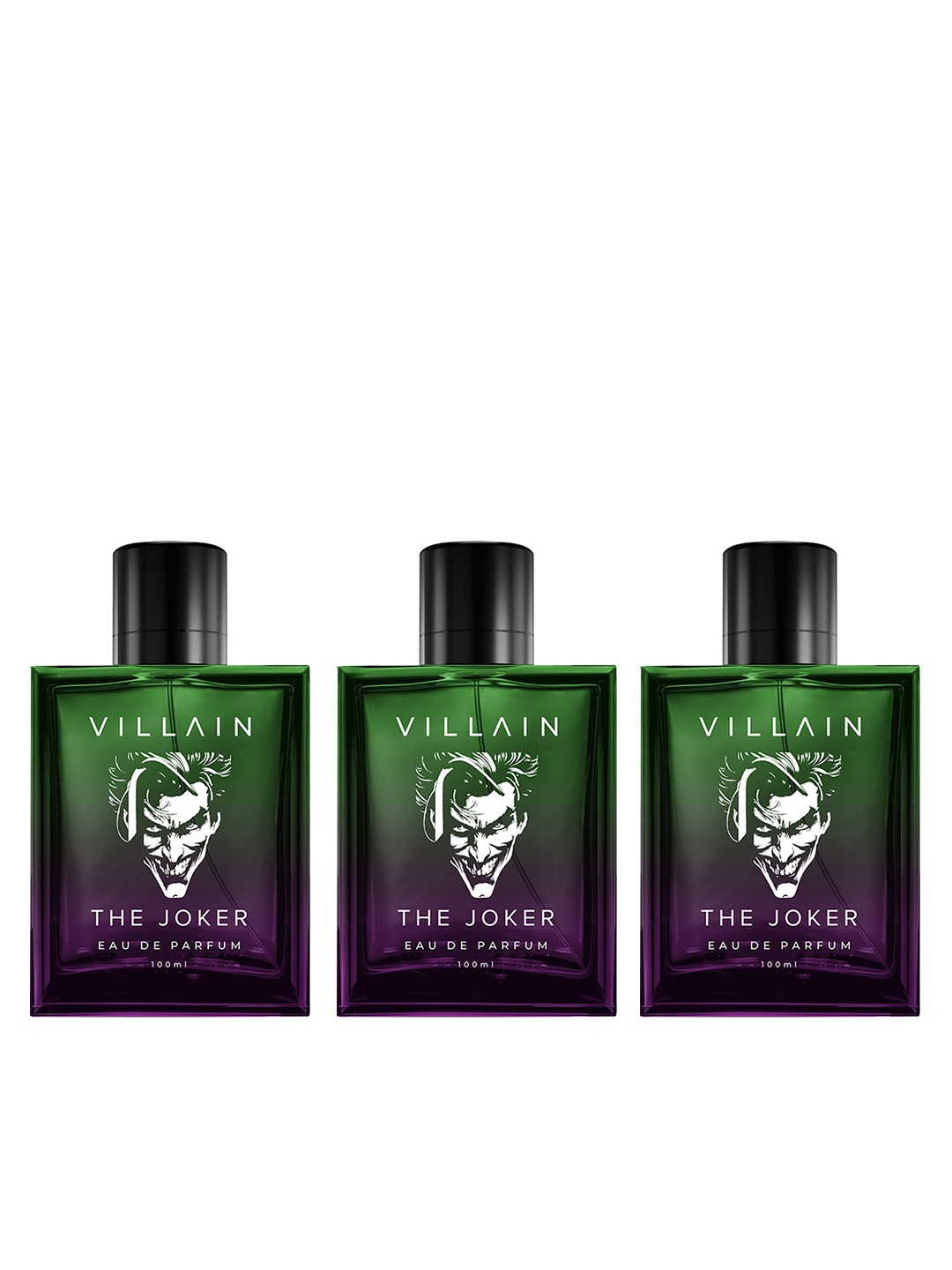 

VILLAIN Men Set of 3 The Joker Long lasting Eau De Parfum - 100 ml Each, Green