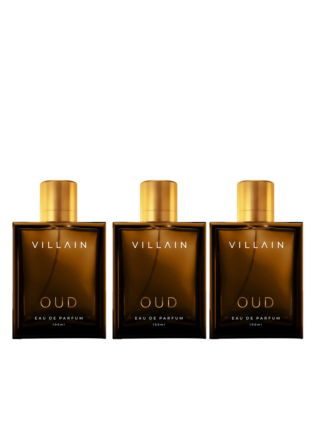 

VILLAIN Men Set of 3 Long Lasting Oud Eau De Parfum - 100ml Each, Brown