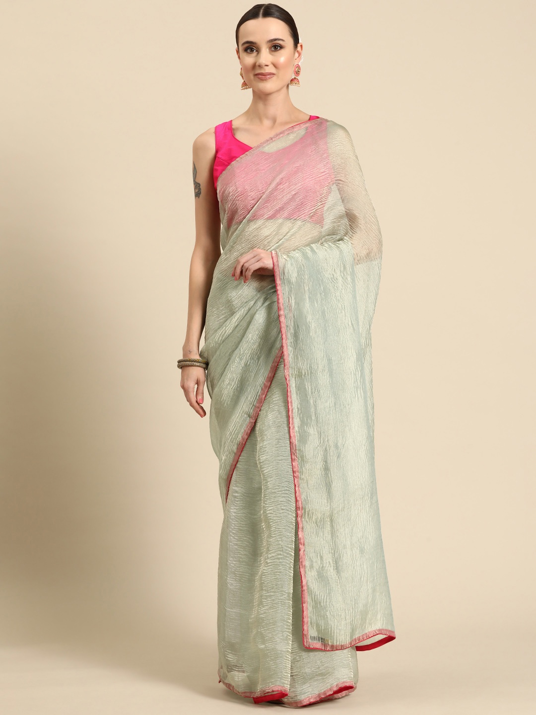 

Simaaya Solid Tissue Saree, Green