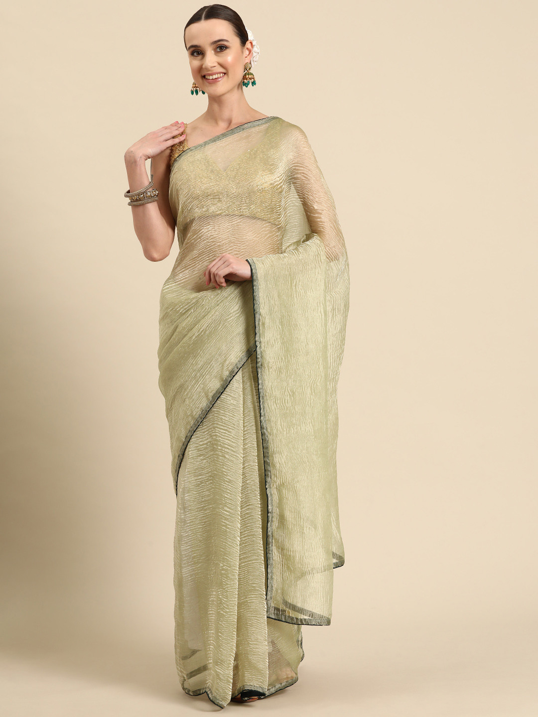 

Simaaya Solid Tissue Saree, Green