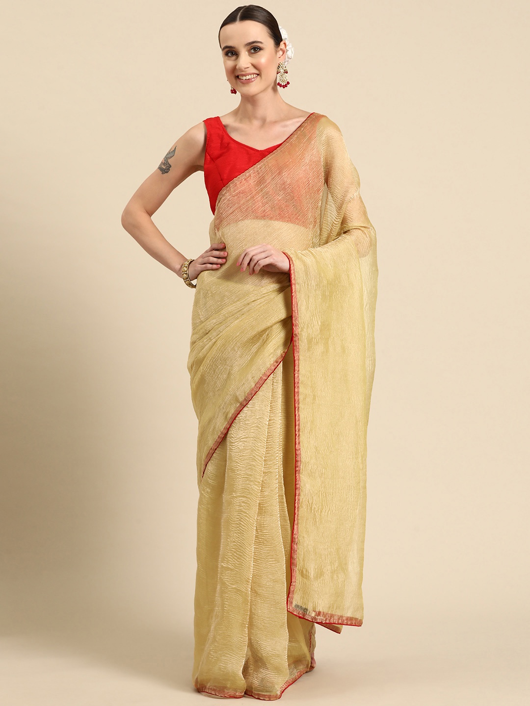 

Simaaya Solid Zari Tissue Saree, Yellow