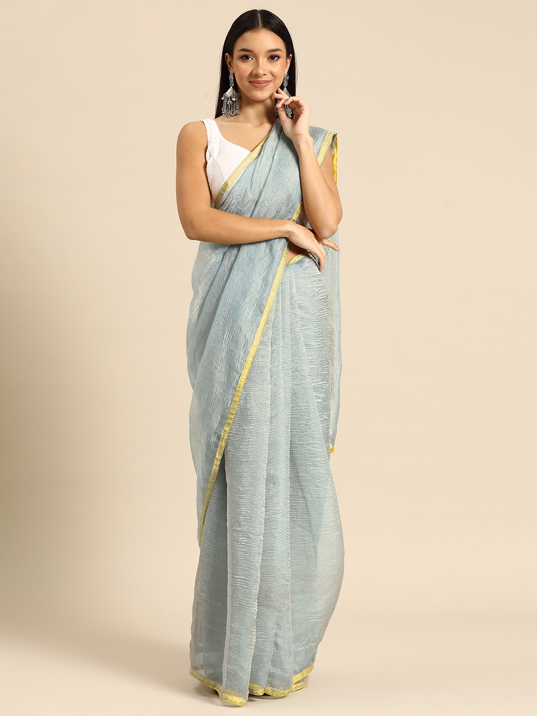 

Simaaya Solid Tissue Saree, Grey