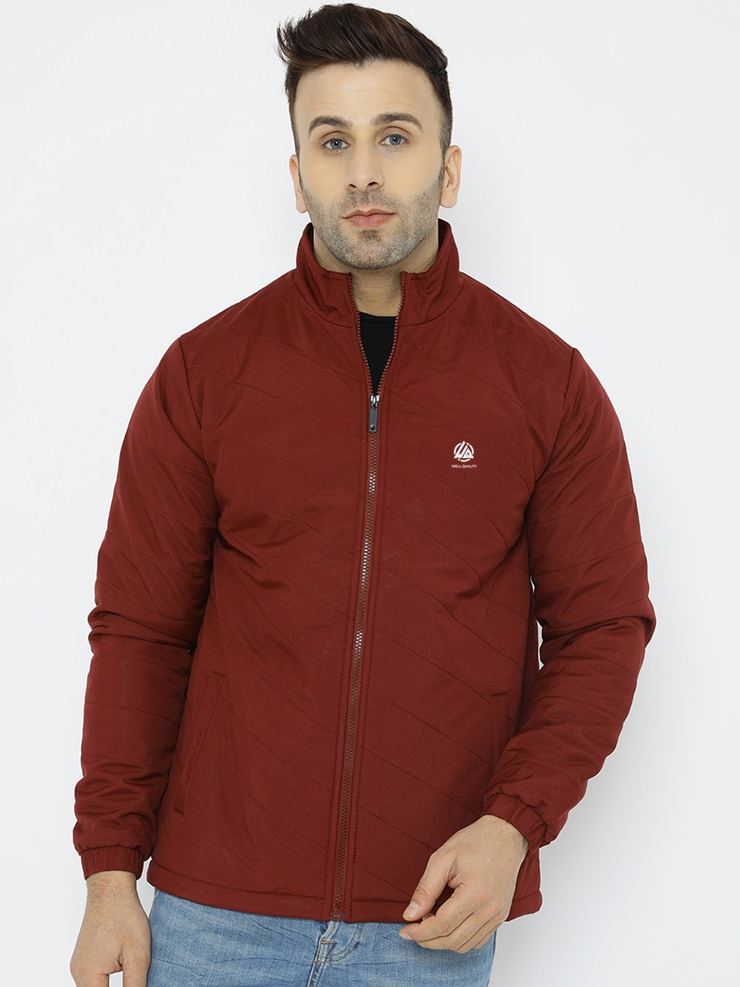 

WELL QUALITY Mock Collar Dry Fit Lightweight Open Front Jacket, Maroon