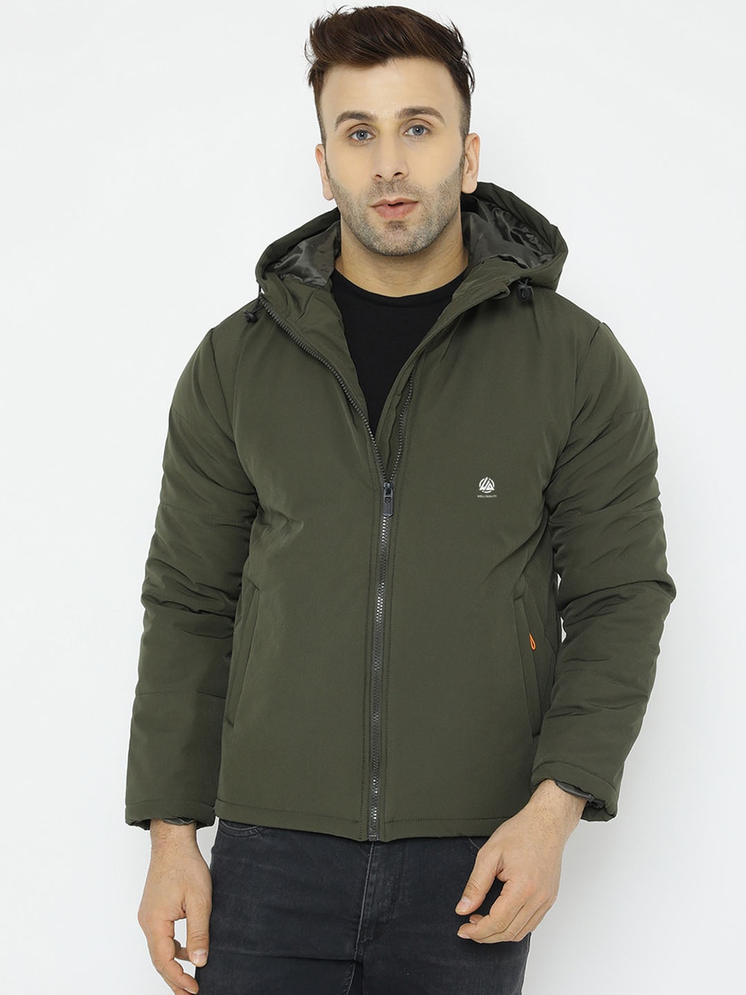 

WELL QUALITY Hooded Dry Fit Lightweight Open Front Jacket, Olive