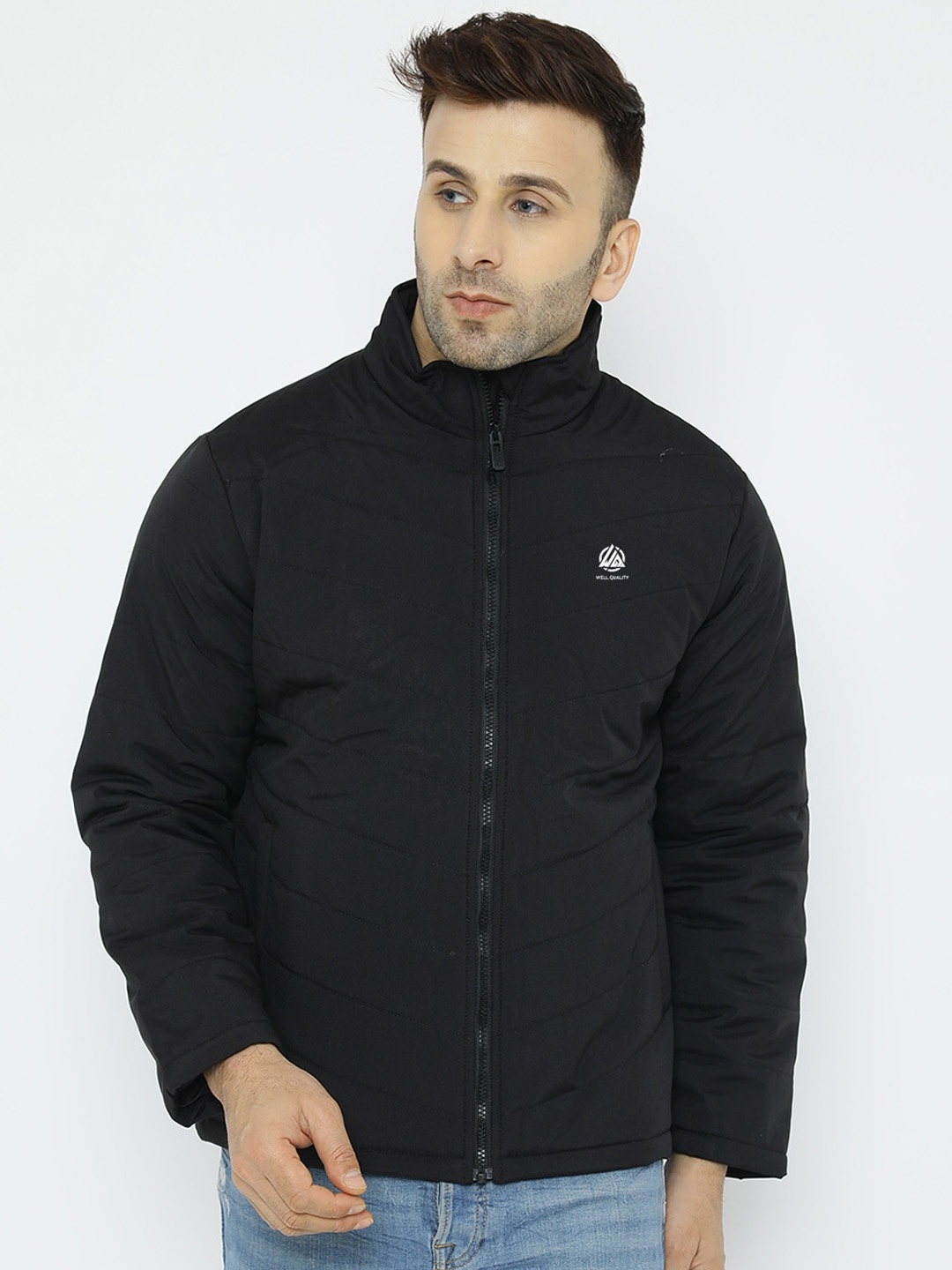 

WELL QUALITY Mock Collar Lightweight Dry Fit Padded Jacket, Black