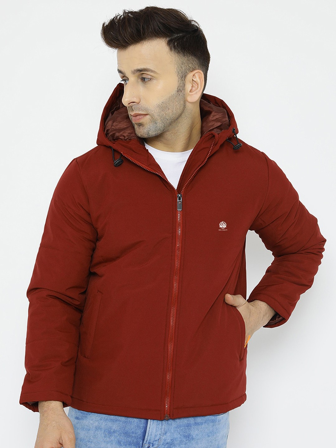

WELL QUALITY Hooded Lightweight Dry Fit Puffer Jacket, Maroon