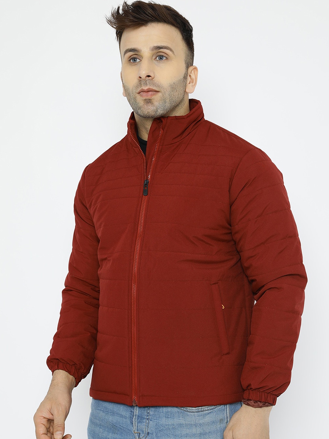 

WELL QUALITY Mock Collar Lightweight Dry Fit Puffer Jacket, Maroon