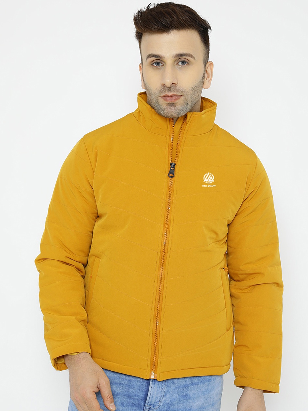 

WELL QUALITY Mock Collar Dry Fit Lightweight Padded Jacket, Mustard