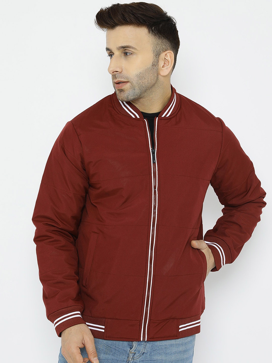 

WELL QUALITY Dry Fit Lightweight Mock Collar Puffer Jacket, Maroon