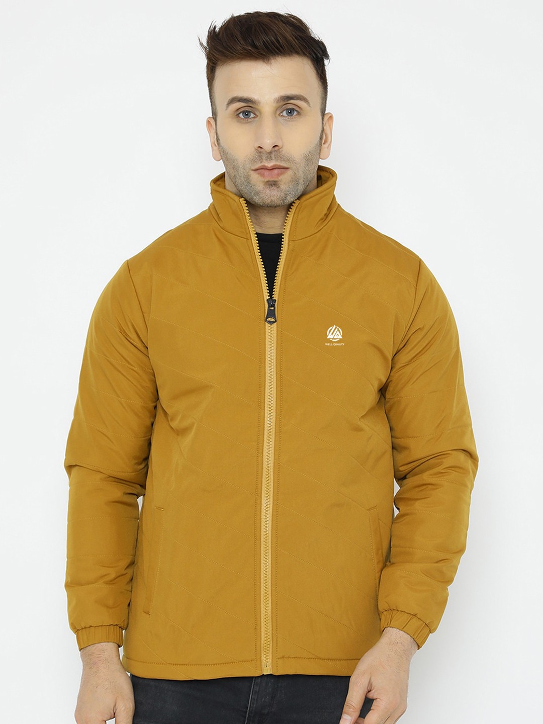 

WELL QUALITY Dry Fit Lightweight Mock Collar Puffer Jacket, Mustard