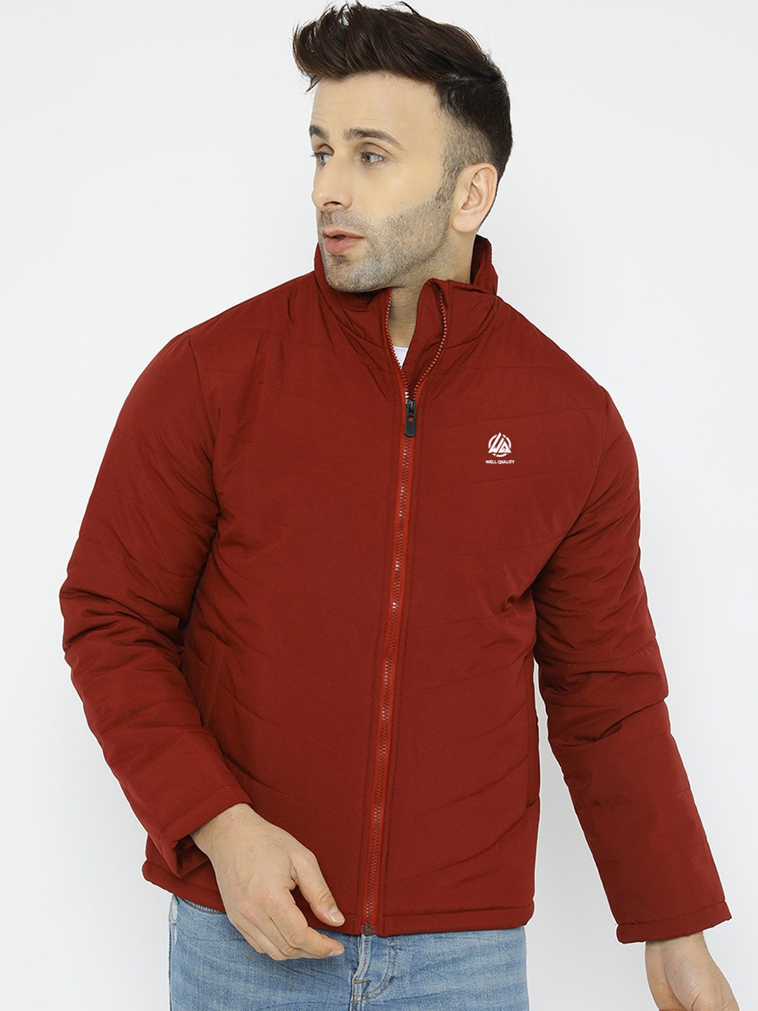 

WELL QUALITY Dry Fit Lightweight Mock Collar Puffer Jacket, Maroon