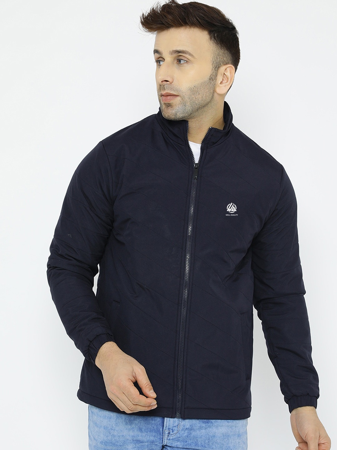 

WELL QUALITY Mock Collar Dry Fit Lightweight Padded Jacket, Navy blue