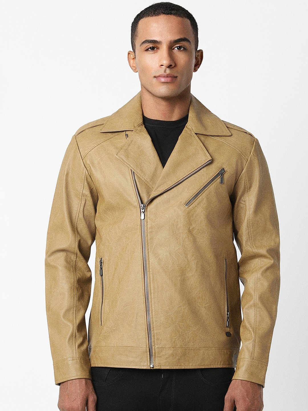 

Peter England Casuals Lapel Collar Biker Jacket, Khaki
