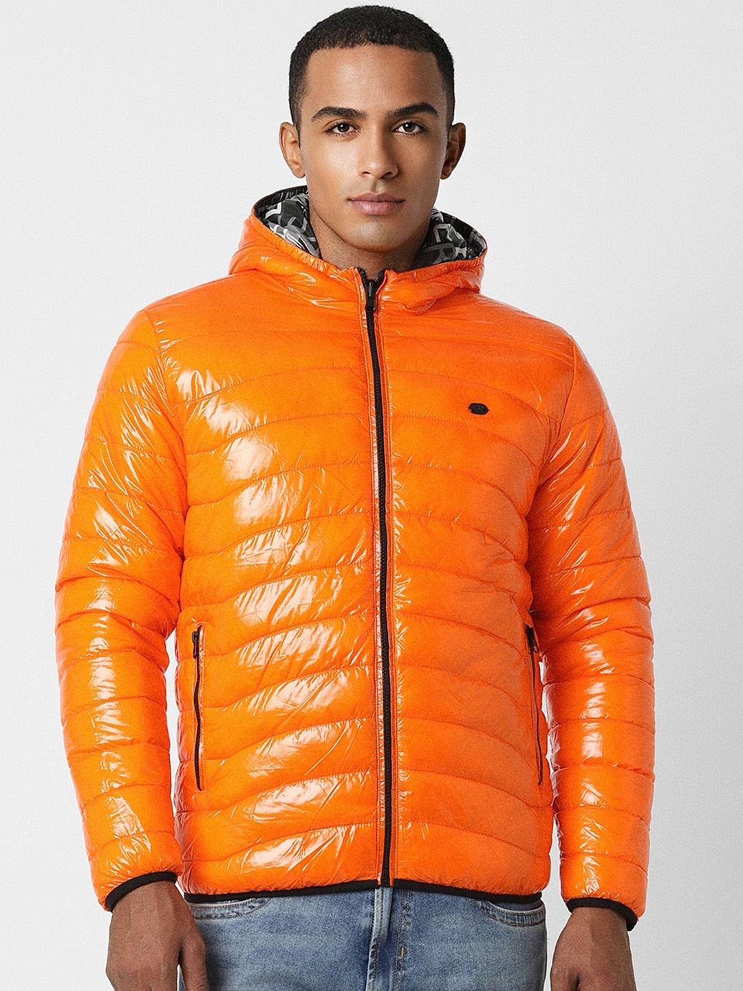 

Peter England Casuals Hooded Long Sleeves Nylon Puffer Jacket, Orange