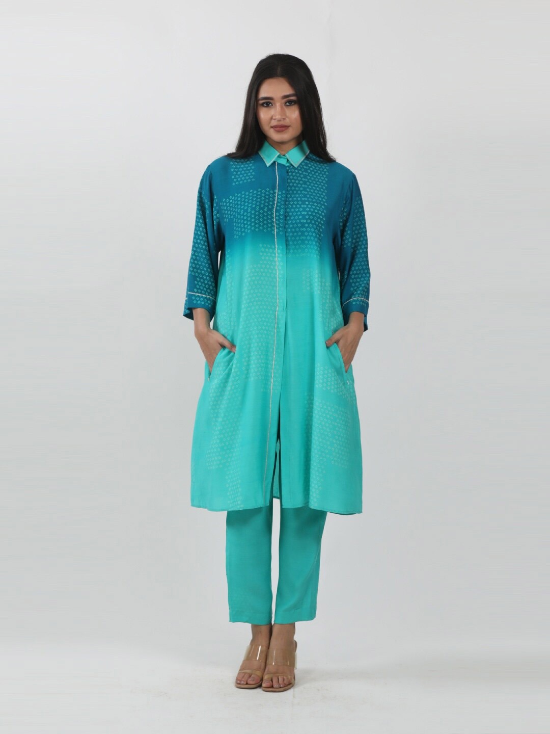 

Krishna Mehta Geometric Printed Kurtas, Turquoise blue