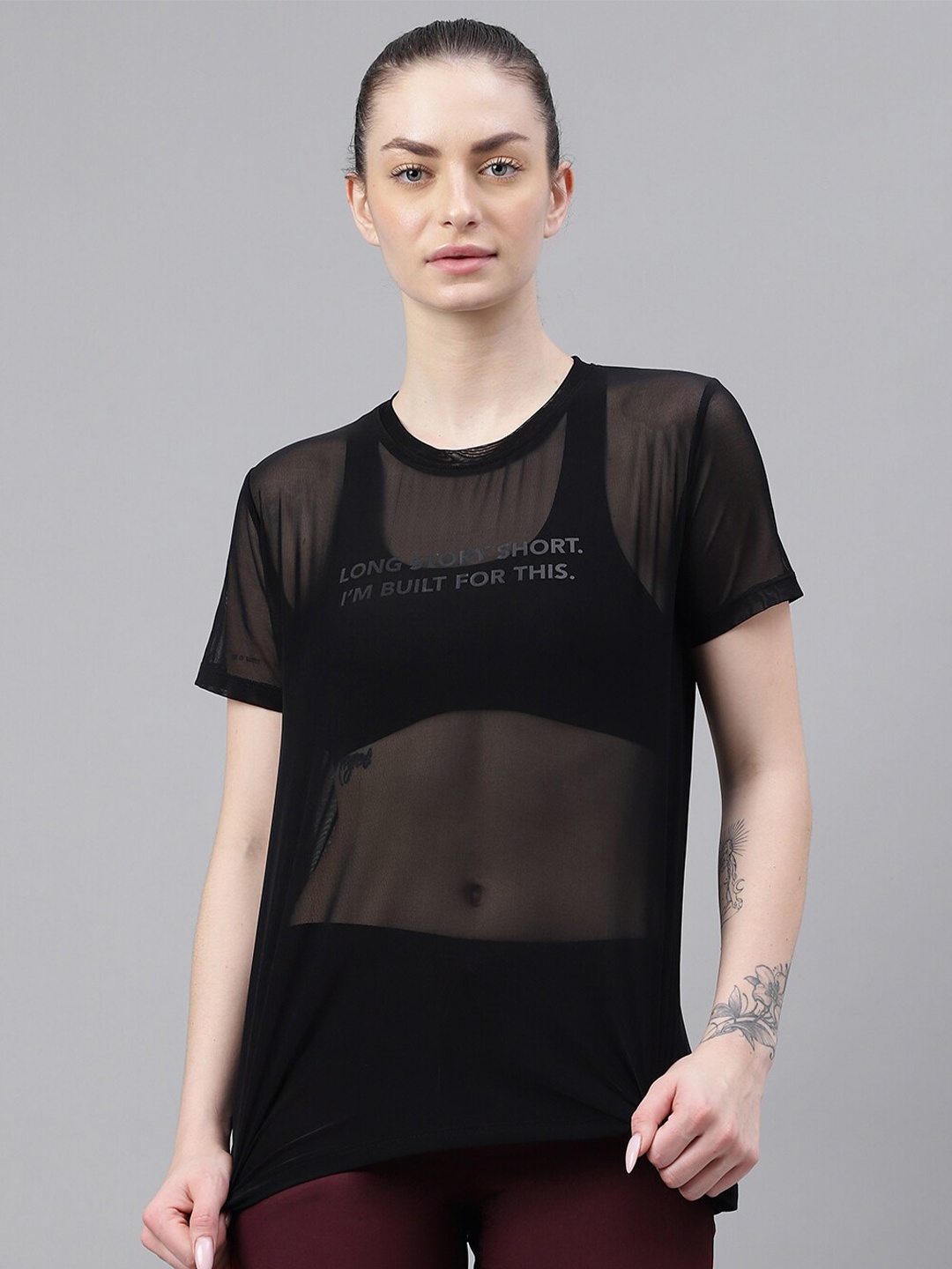MKH Relaxed Fit Typography Printed Dri-FIT Sheer Training T-shirt, Black