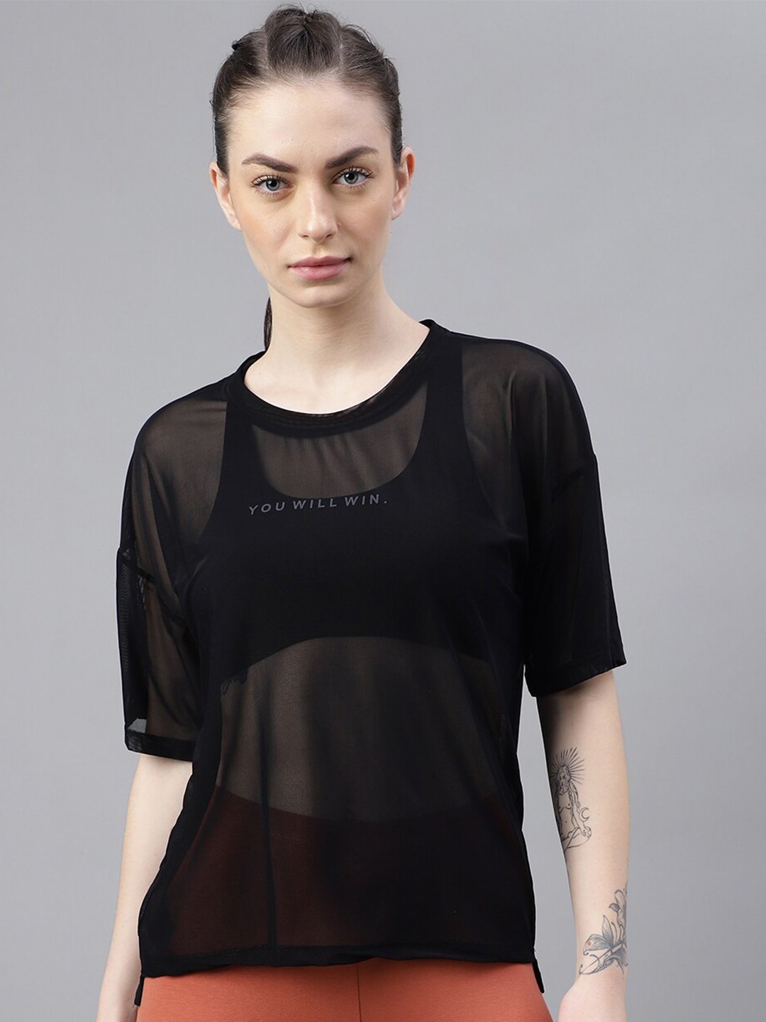 

MKH Typography Printed Dri-FIT Relaxed Fit Gym T-shirt, Black
