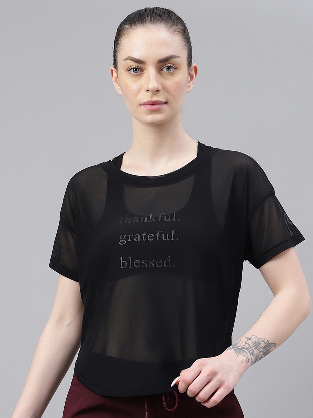 

MKH Typography Printed Drop-Shoulder Sleeves Dri-FIT Relaxed Fit T-shirt, Black