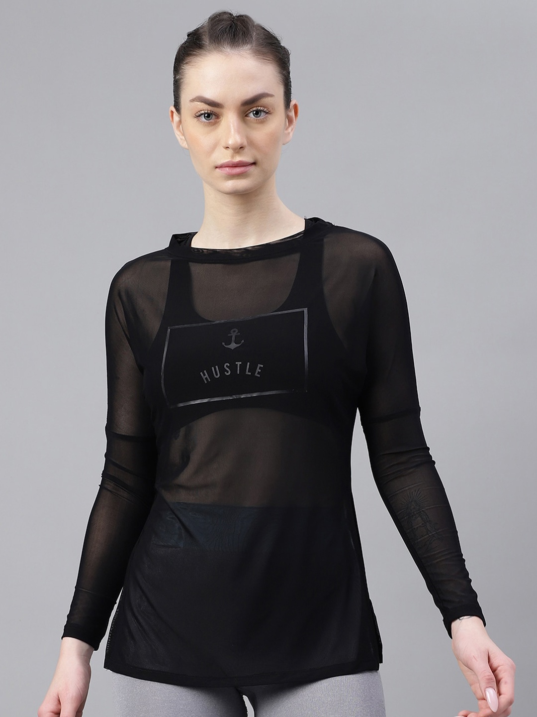 

MKH Typography Printed Long Sleeves Dri-FIT Relaxed Fit Sports T-shirt, Black