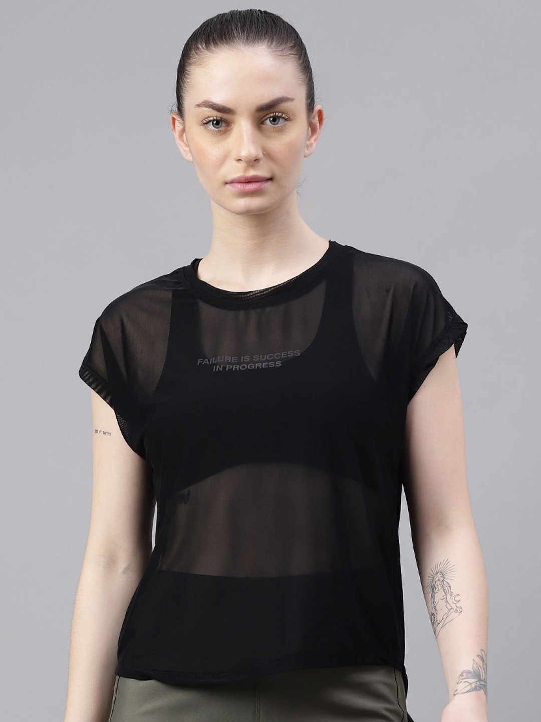 MKH Typography Printed Extended Sleeves Dri-FIT T-shirt, Black