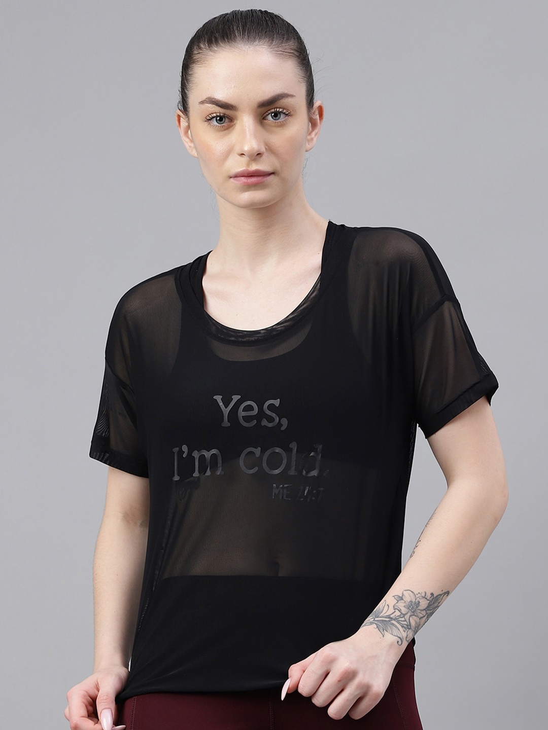

MKH Typography Printed Drop-Shoulder Sleeves Dri-FIT T-shirt, Black