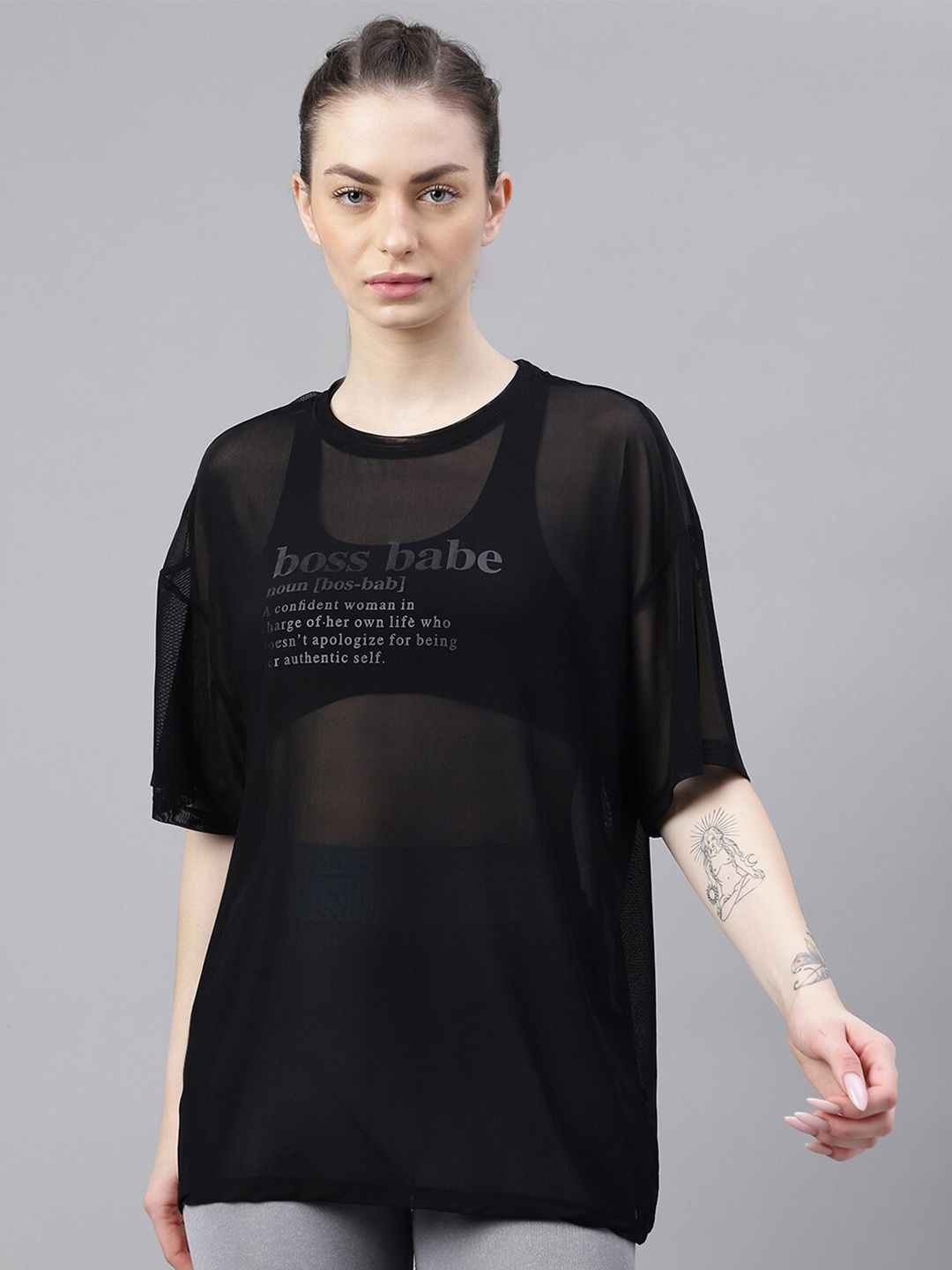 

MKH Typography Printed Relaxed Fit Dri-FIT Sports T-shirt, Black