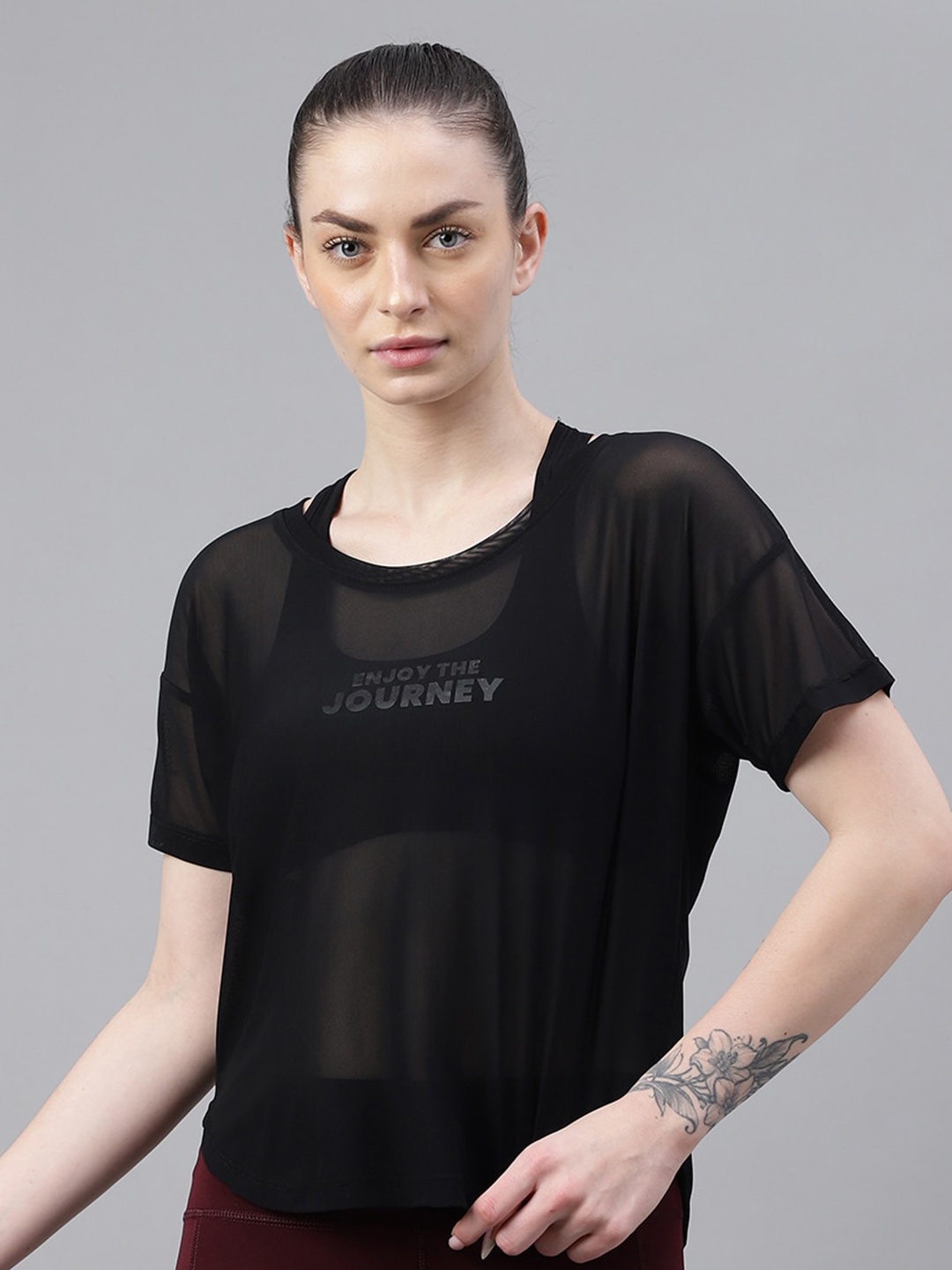 MKH Typography Printed Relaxed Fit Dri-FIT Sports T-shirt, Black