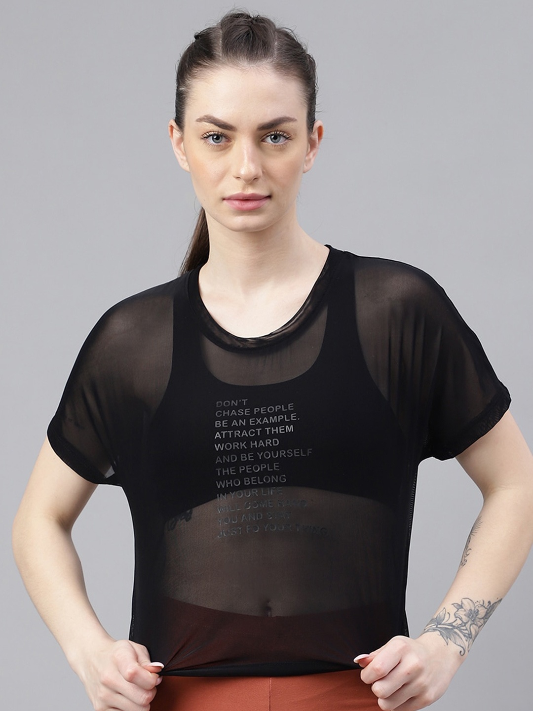 MKH Relaxed Fit Typography Printed Dri-FIT Sheer Training T-shirt, Black