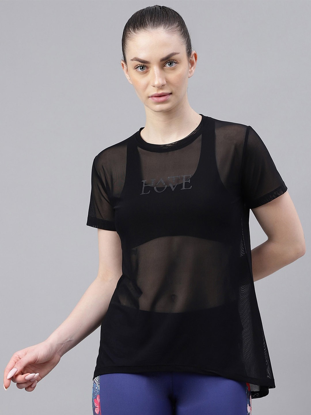 

MKH Relaxed Fit Typography Printed Dri-FIT Sheer Training T-shirt, Black
