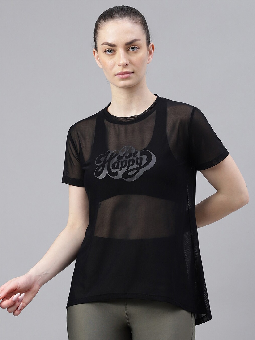 

MKH Relaxed Fit Typography Printed Dri-FIT Sheer Training T-shirt, Black