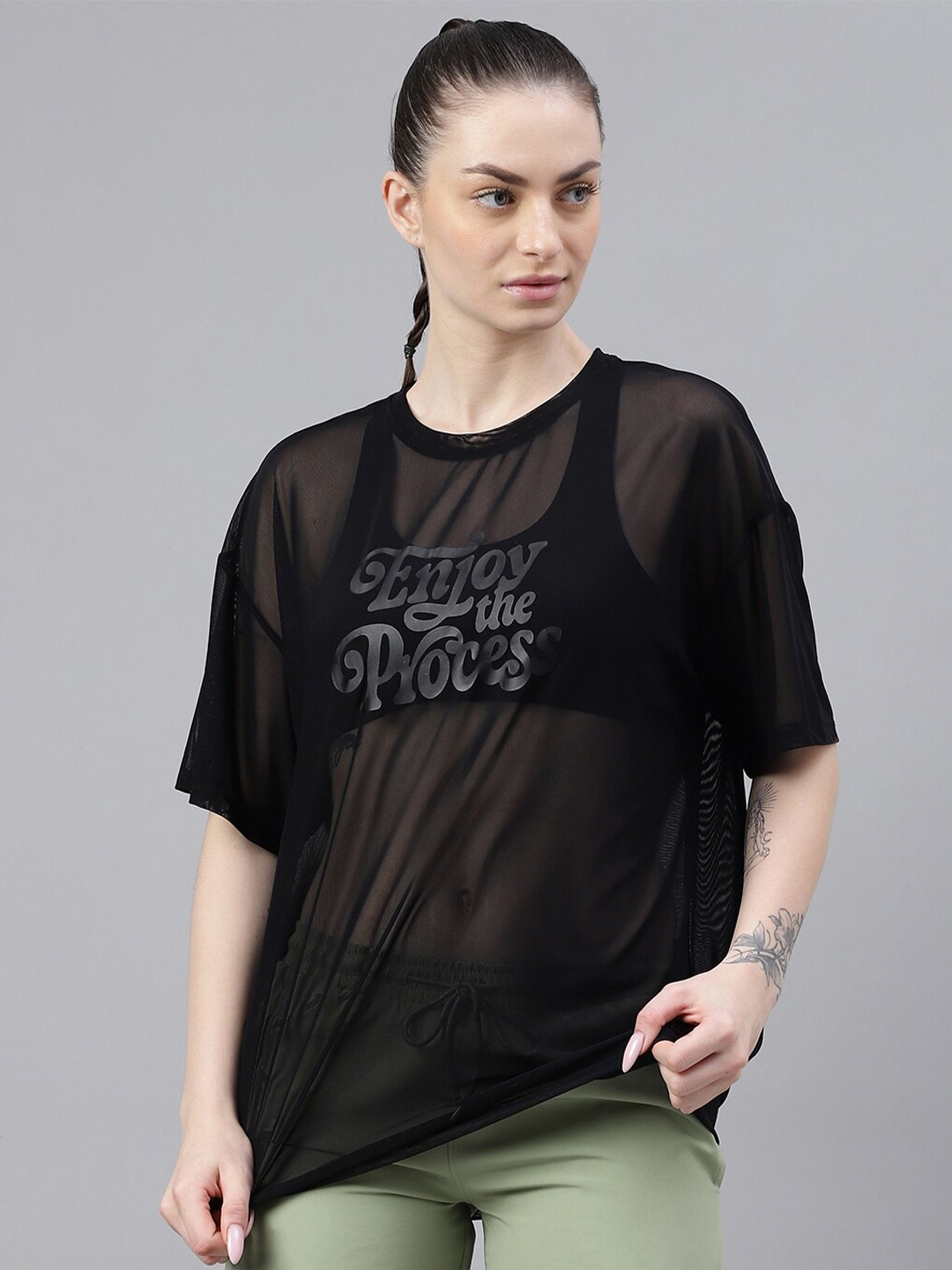 

MKH Typography Printed Relaxed Fit Dri-FIT Sports T-shirt, Black