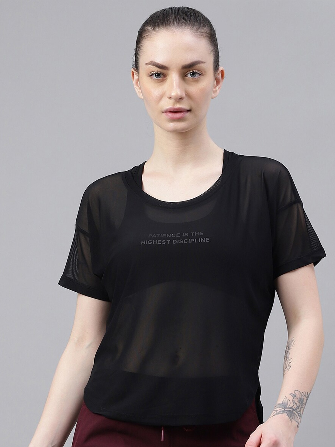 

MKH Dri-FIT Typography Printed Drop Shoulder Sleeves T-Shirt, Black