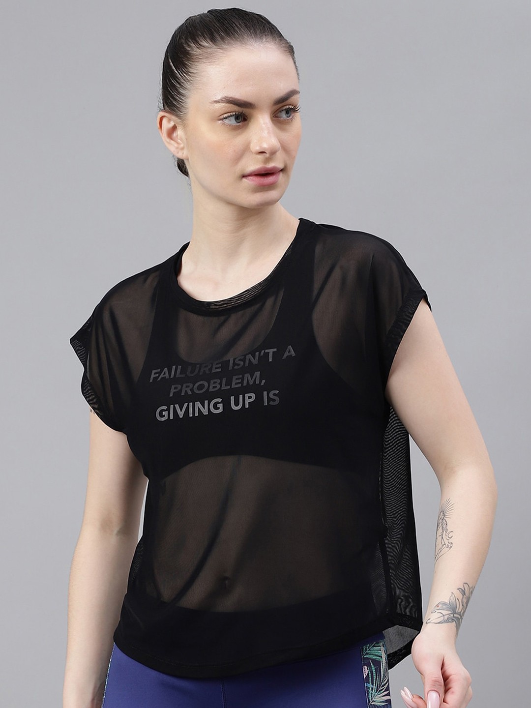 

MKH Typography Printed Extended Sleeves Dri-FIT Relaxed Fit T-shirt, Black
