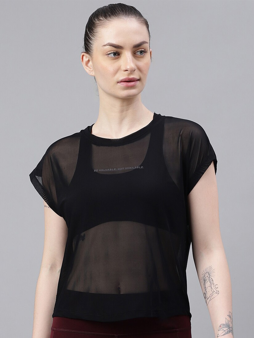 

MKH Typography Printed Extended Sleeves Dri-FIT Relaxed Fit T-shirt, Black