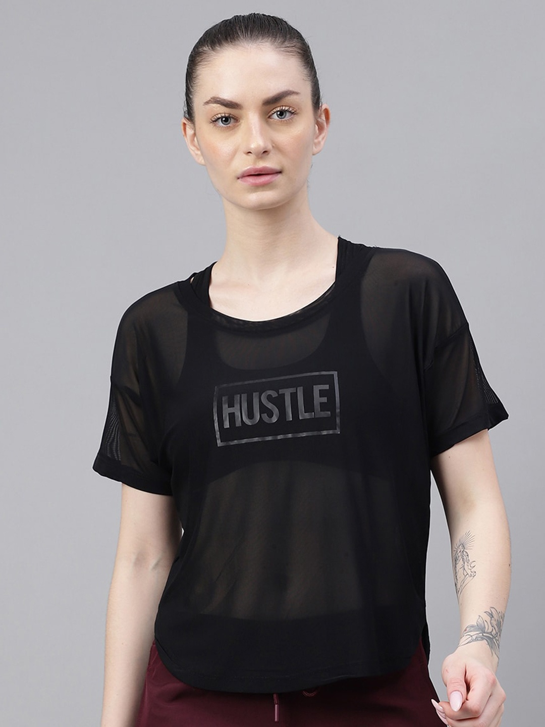 

MKH Typography Printed Drop-Shoulder Sleeves Dri-FIT Relaxed Fit T-shirt, Black