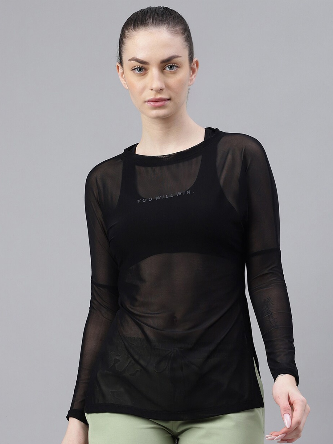 

MKH Typography Printed Extended Sleeves Dri-FIT Relaxed Fit Sports T-shirt, Black