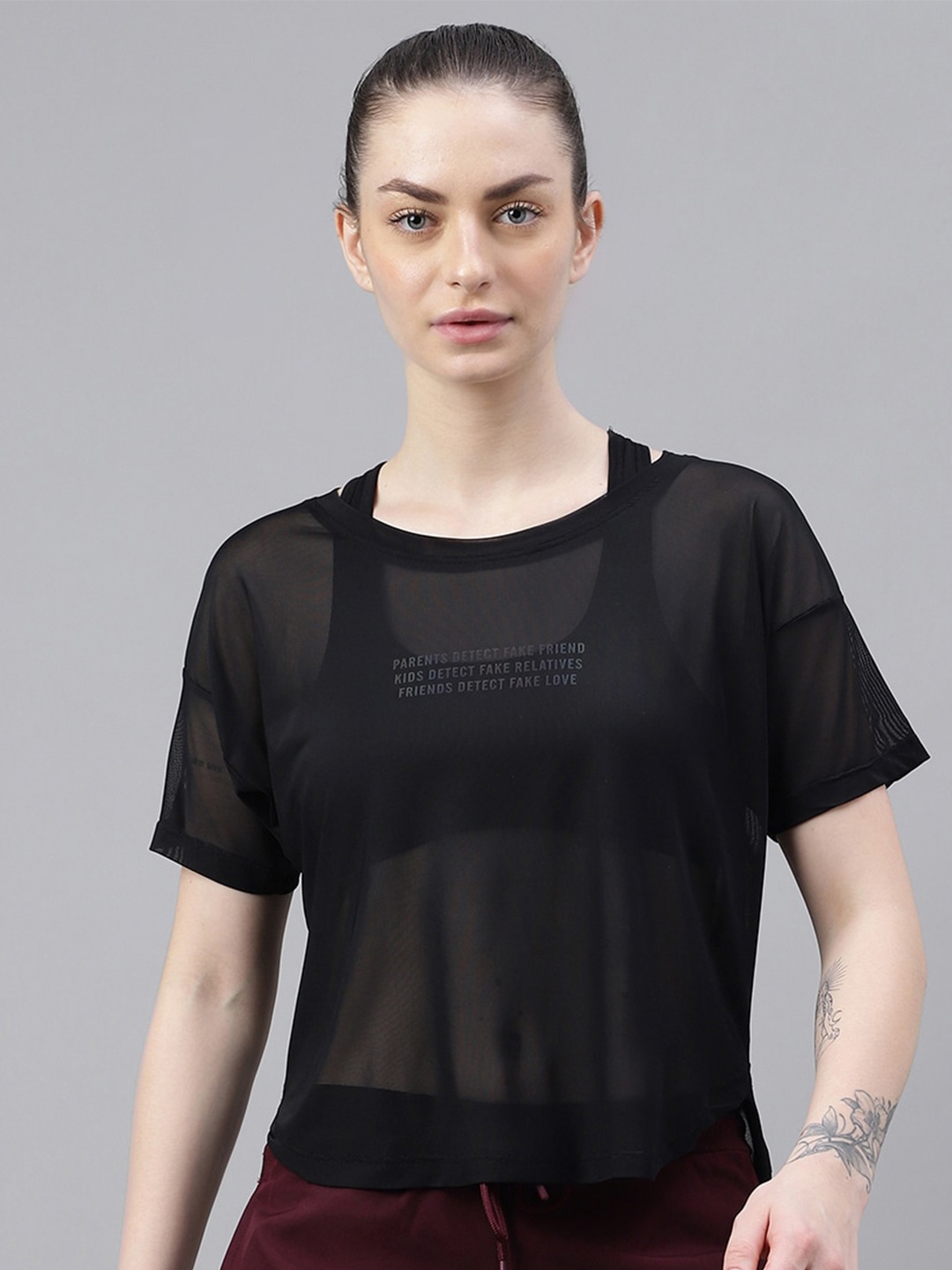 

MKH Typography Printed Drop-Shoulder Dri-FIT Relaxed Fit Sports T-shirt, Black