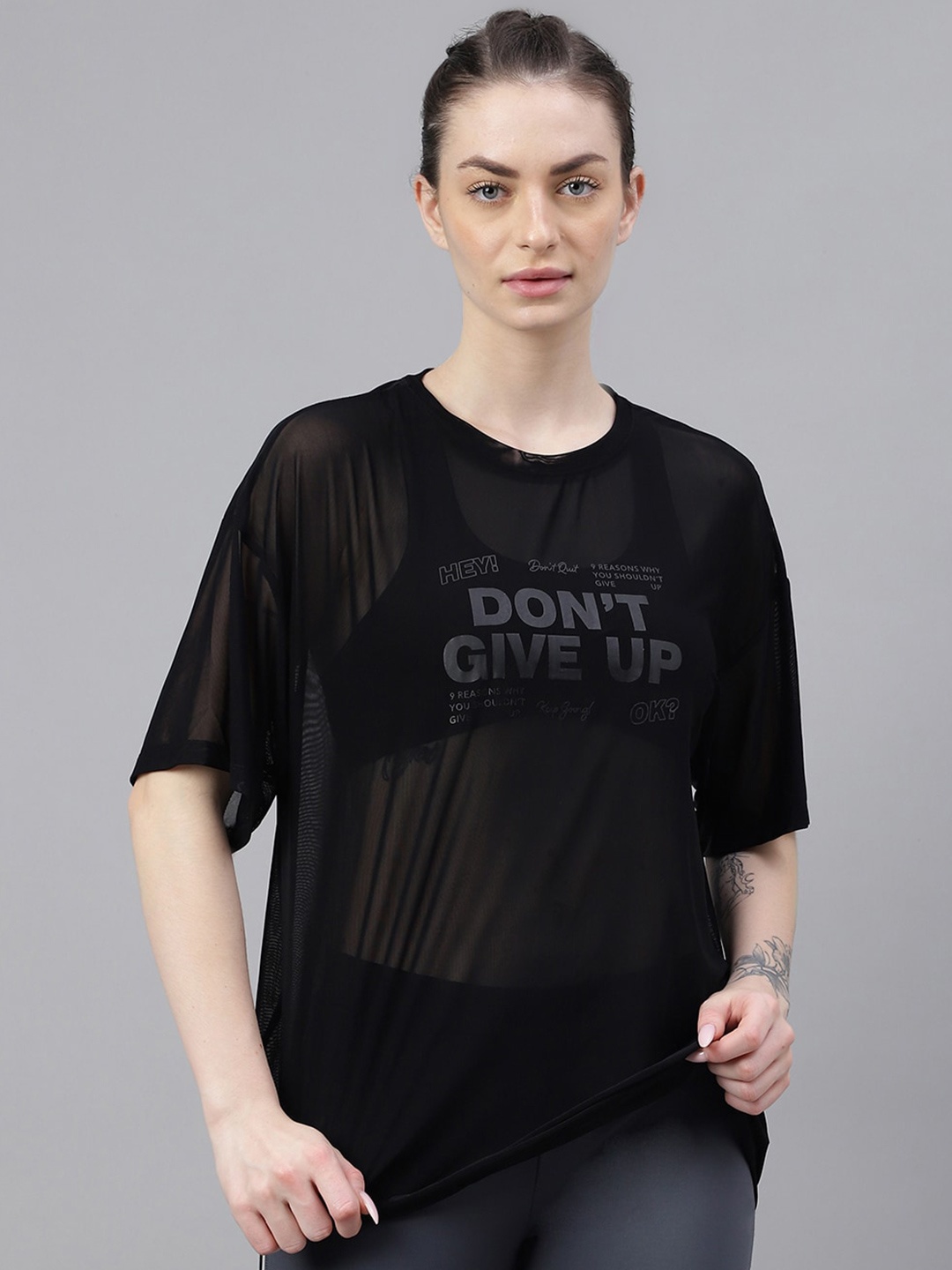 

MKH Typography Printed Drop Shoulder Sleeves Dri-FIT Relaxed Fit T-shirt, Black