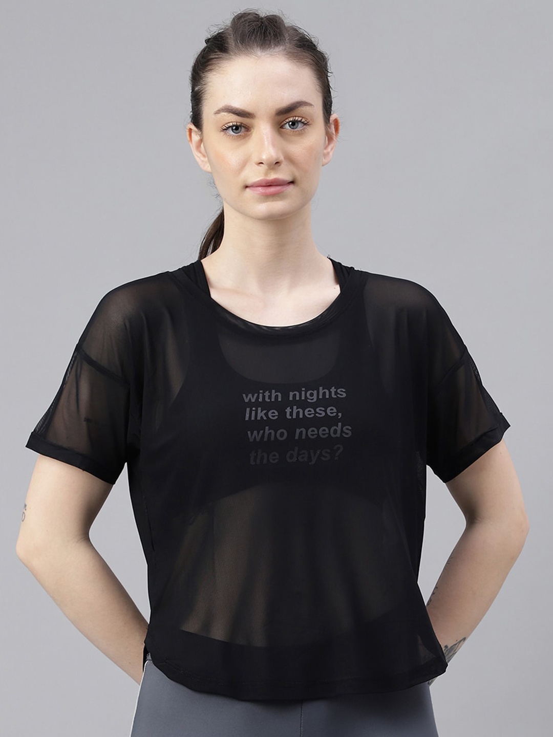 MKH Typography Printed Drop-Shoulder Sleeves Dri-FIT T-shirt, Black