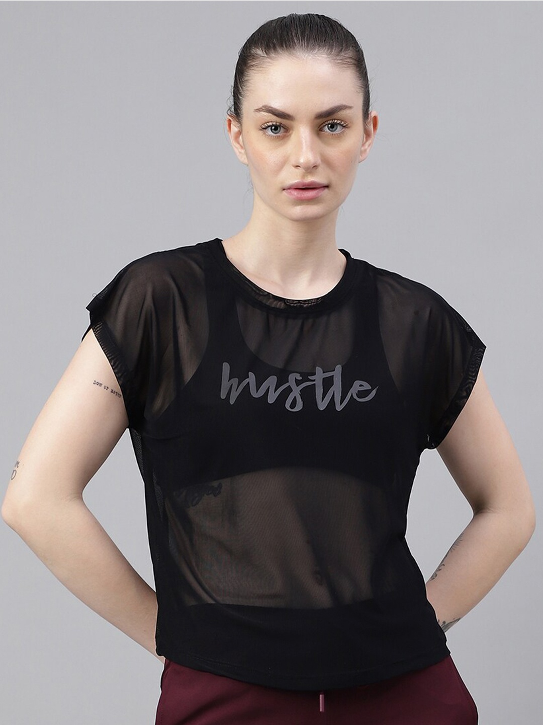 MKH Typography Printed Extended Sleeves Relaxed Fit Dri-FIT T-shirt, Black