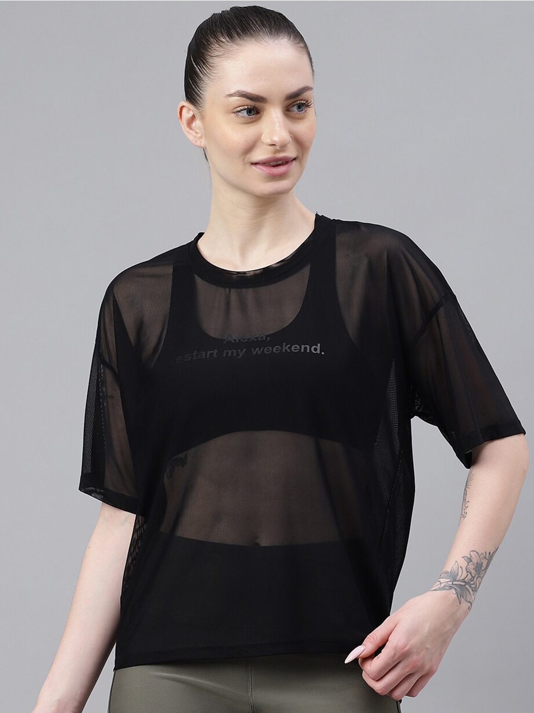 

MKH Typography Printed Drop-Shoulder Sleeves Dri-FIT T-shirt, Black