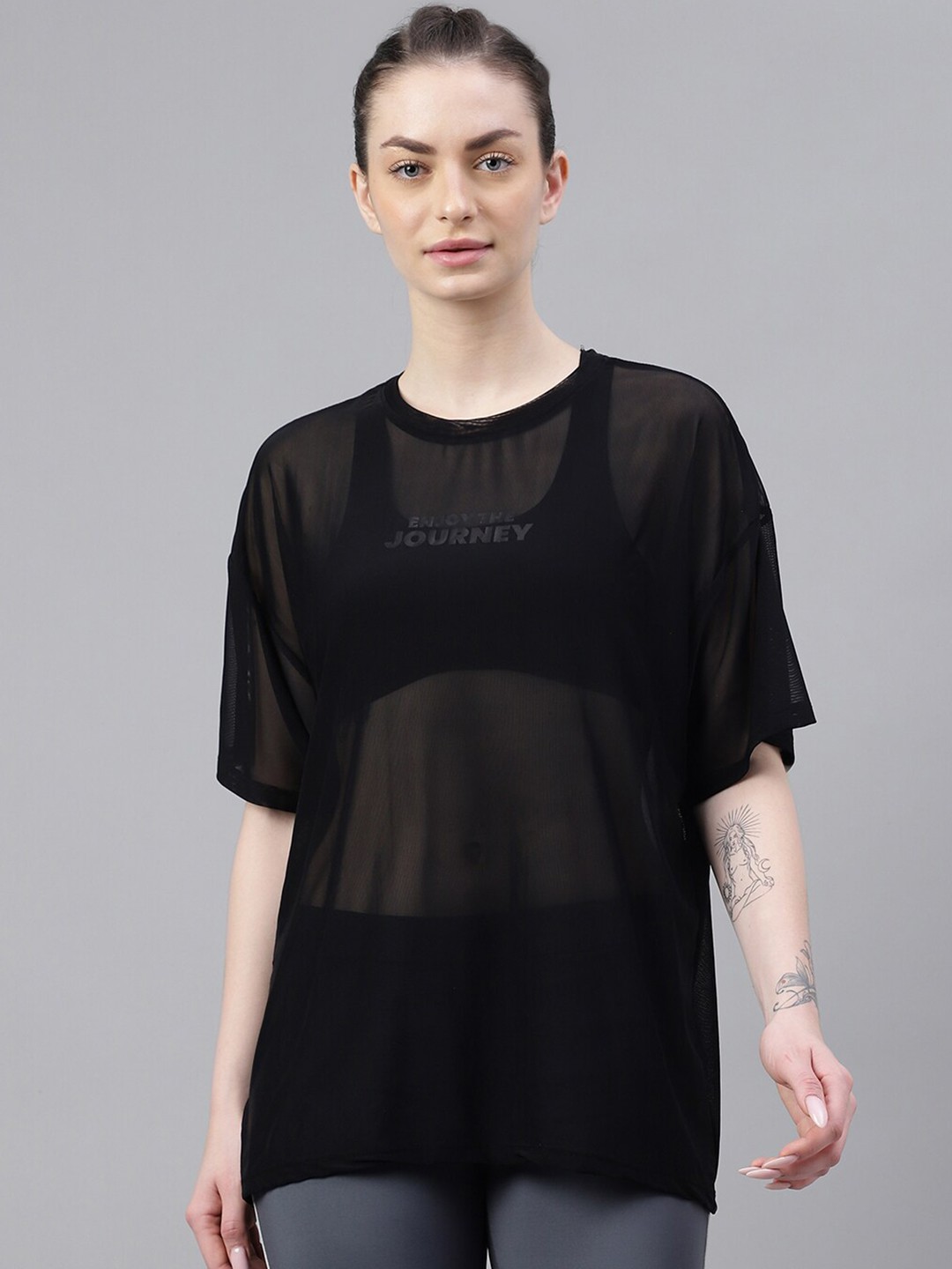 

MKH Typography Printed Relaxed Fit Dri-FIT Sports T-shirt, Black