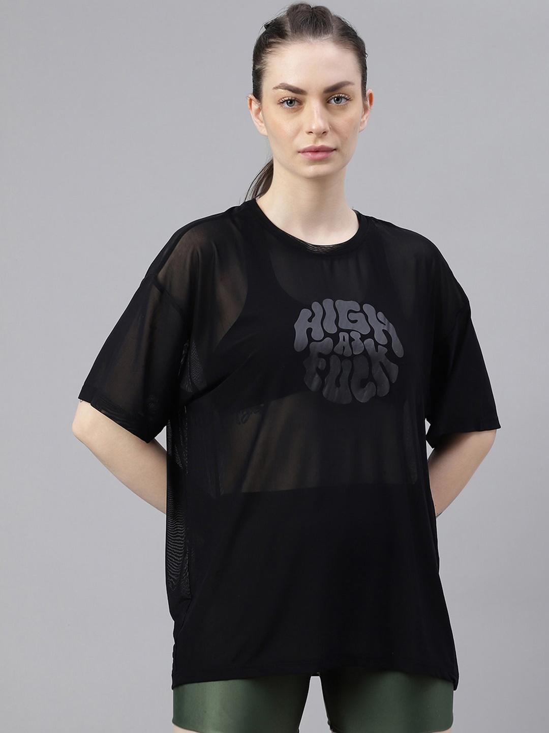

MKH Typography Printed Round Neck Short Sleeves Dri-FIT Relaxed Fit T-shirt, Black