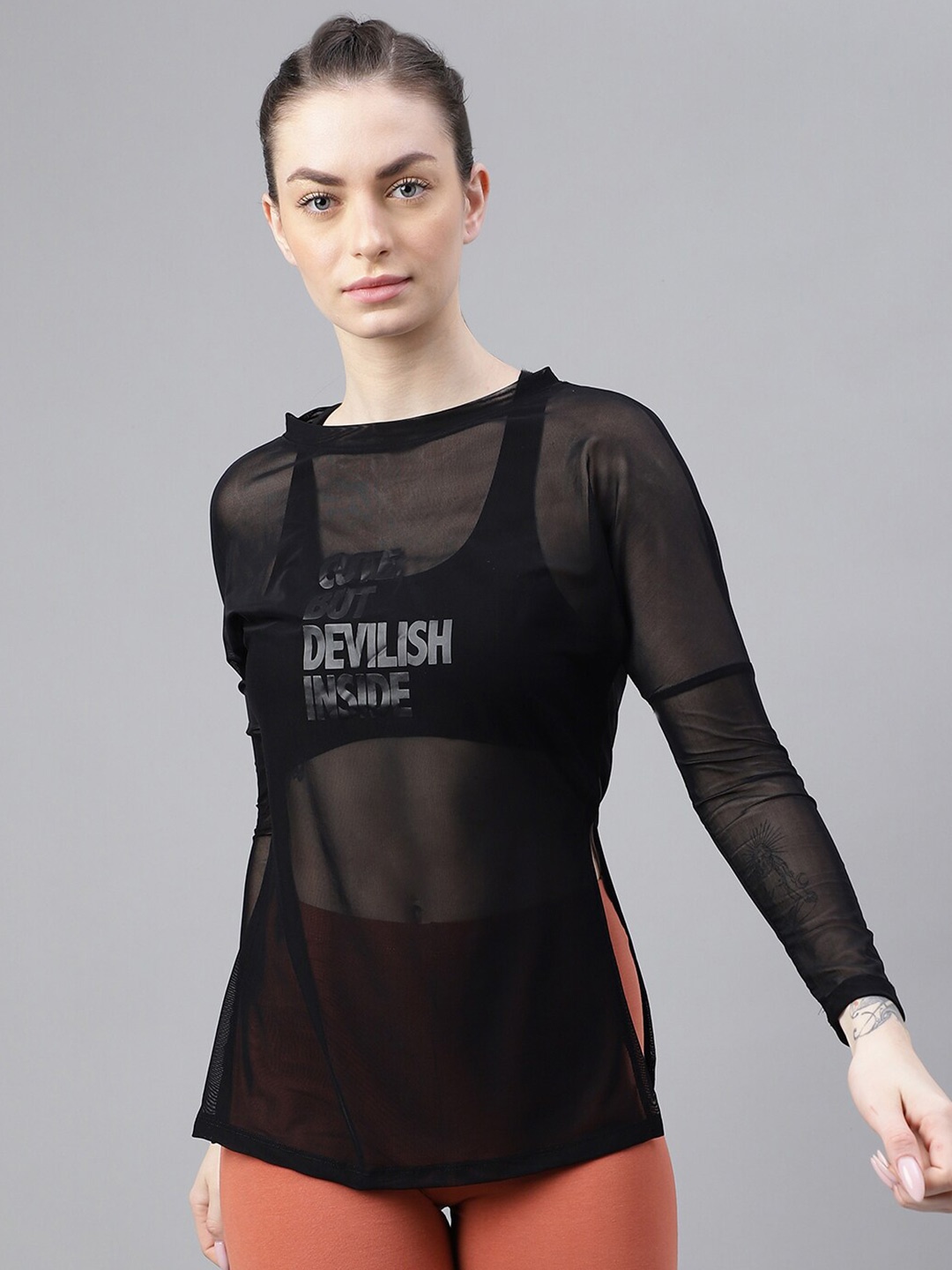 

MKH Typography Printed Round Neck Long Sleeves Dri-FIT Relaxed Fit T-shirt, Black