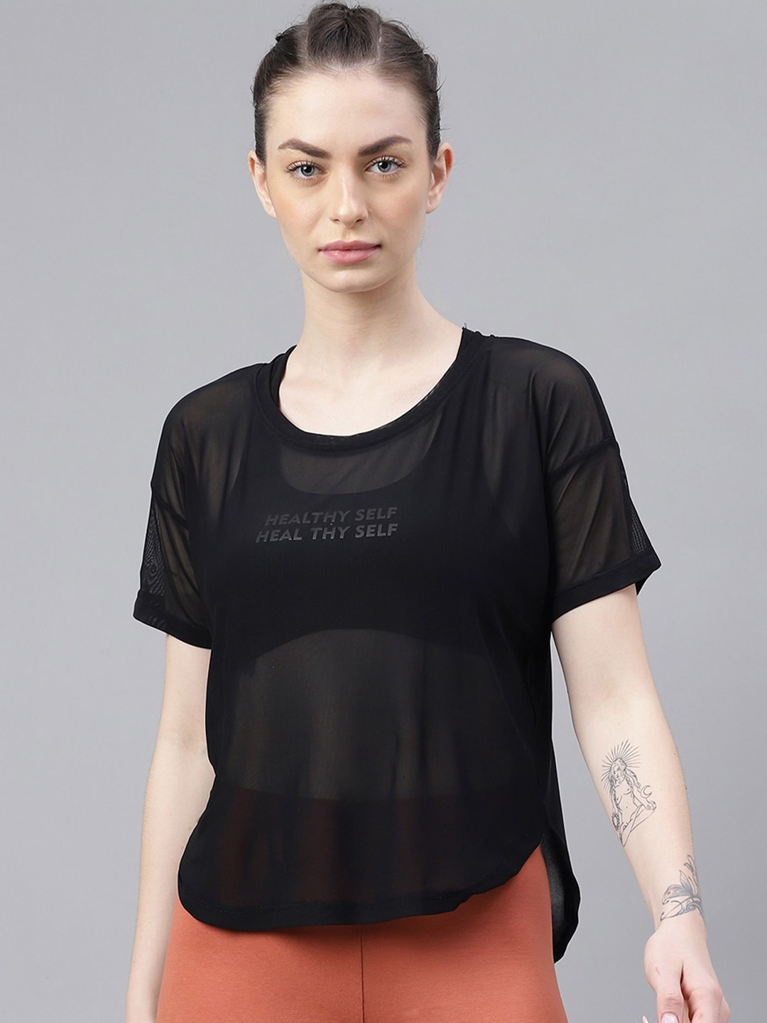 MKH Typography Printed Round Neck Short Sleeves Dri-FIT Relaxed Fit T-shirt, Black