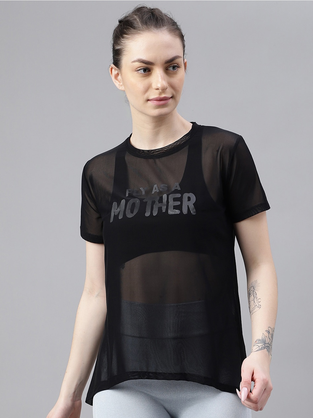 

MKH Typography Printed Short Sleeves Dri-FIT Relaxed Fit Sports T-shirt, Black