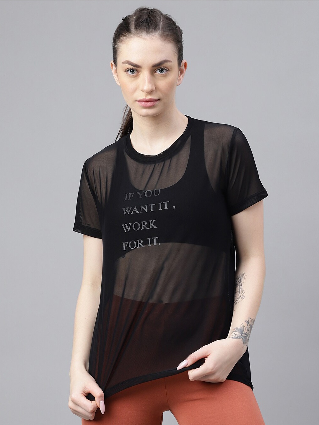 

MKH Typography Printed Relaxed Fit Dri-FIT Sports T-shirt, Black