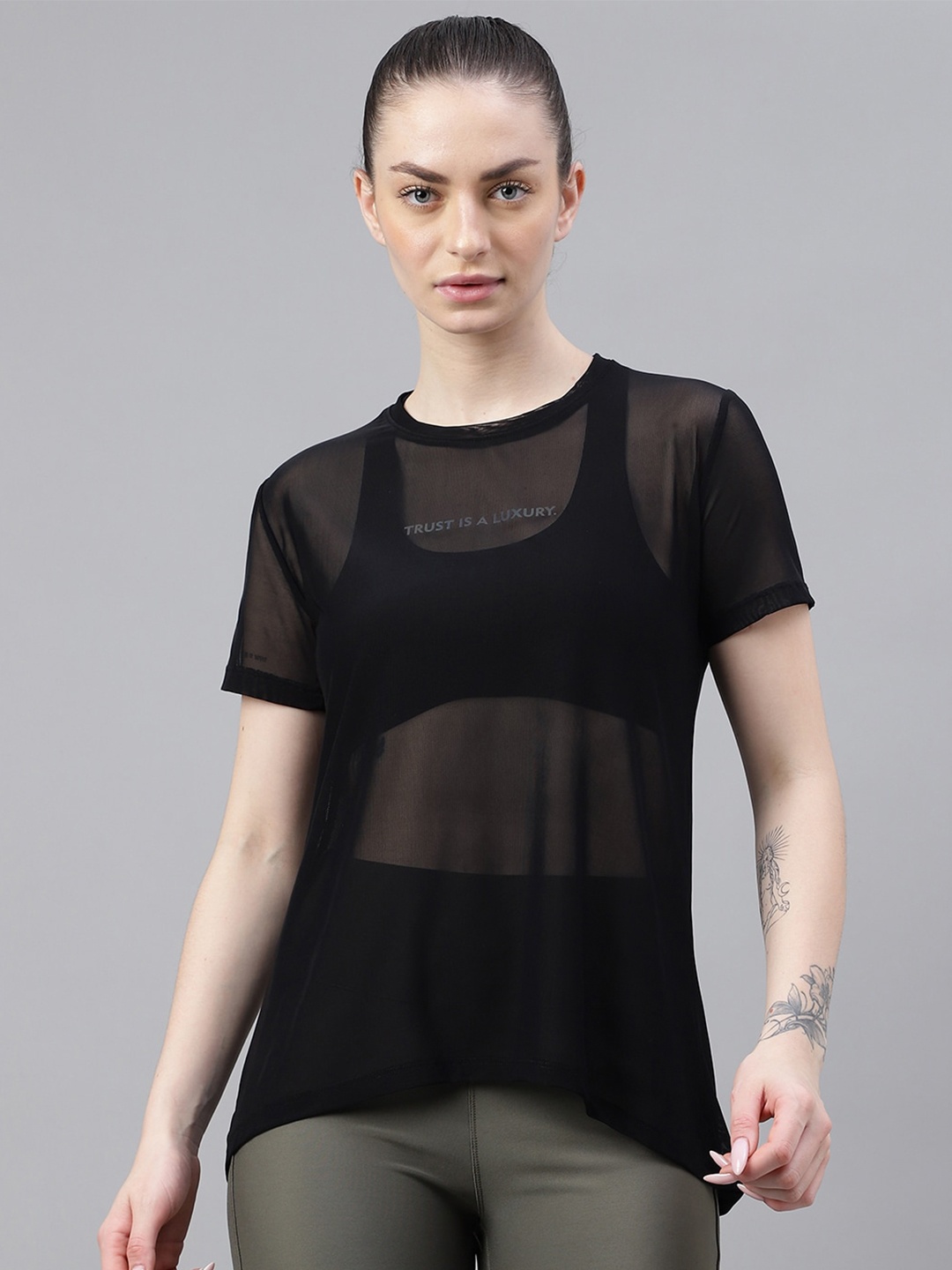 

MKH Relaxed Fit Typography Printed Dri-FIT Sheer Training T-shirt, Black
