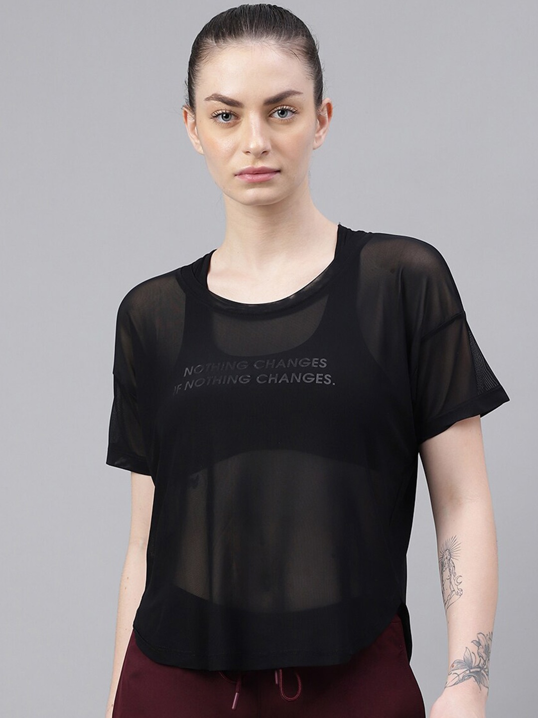 

MKH Relaxed Fit Typography Printed Dri-FIT Sheer Training T-shirt, Black